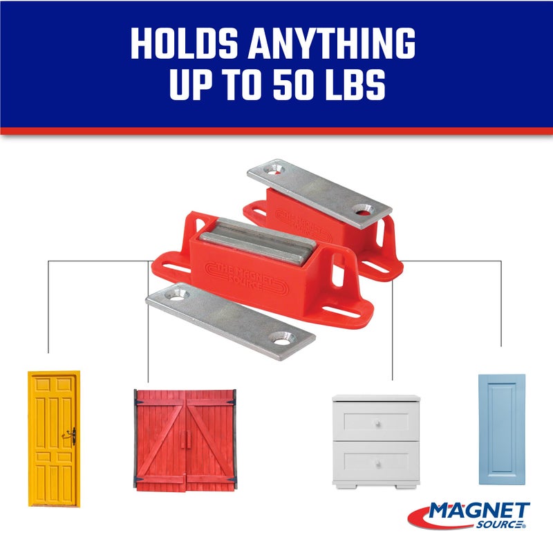 Master Magnetics Ceramic Universal Magnet Latch with Strike-Plate - Strong Heavy-Duty Magnets for Cabinet Doors - 2-Way Mounting - 50 lb Pull Each - 4.25" L x 0.938" W x 1.125" H - Red - 2-Pack - Image 3